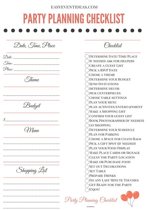 Party Planning List Template