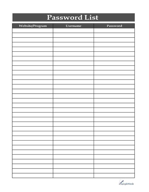 Password List Template