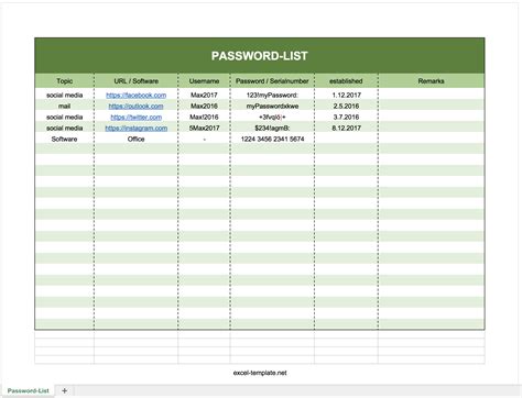 Password Template Excel