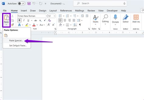 Open destination document and use paste special