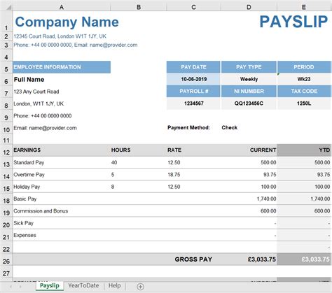 Payslip Template Excel
