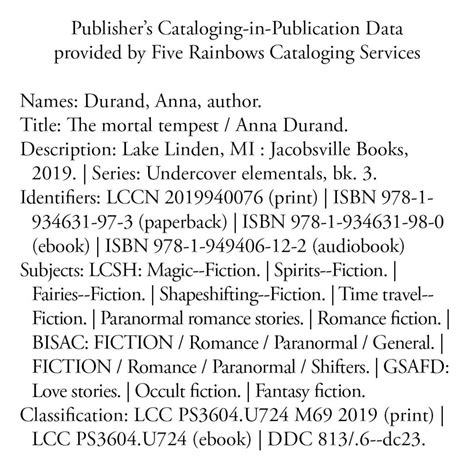 Pcip Publishers Cataloging In Publication Data Block