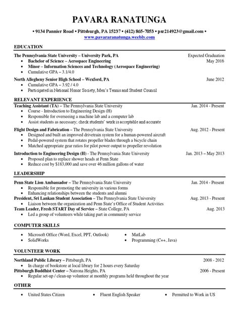 Penn State Resume Template