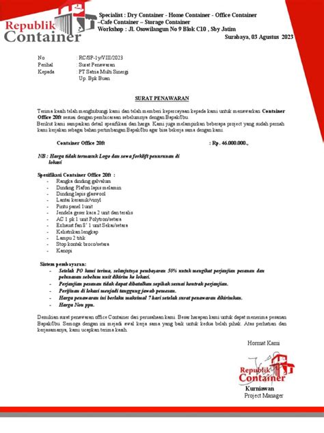 Pentingnya Surat Penawaran Container