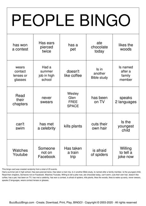 People Bingo Template