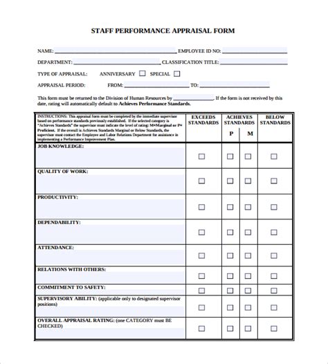 Performance Appraisal Form Template
