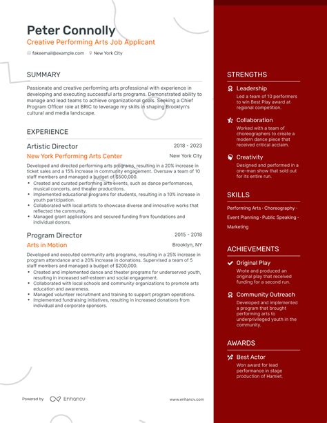 Performance Resume Template