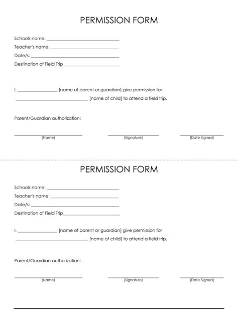 Permission Slip Template Free