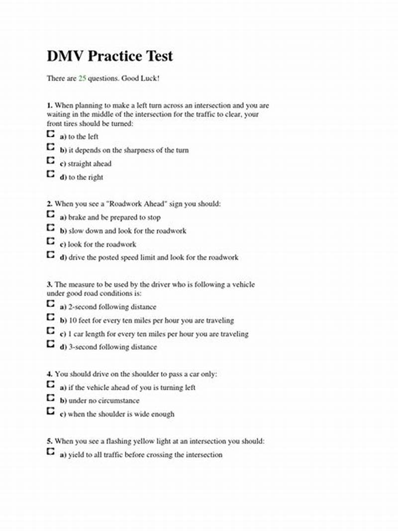 Permit Practice Test Printable