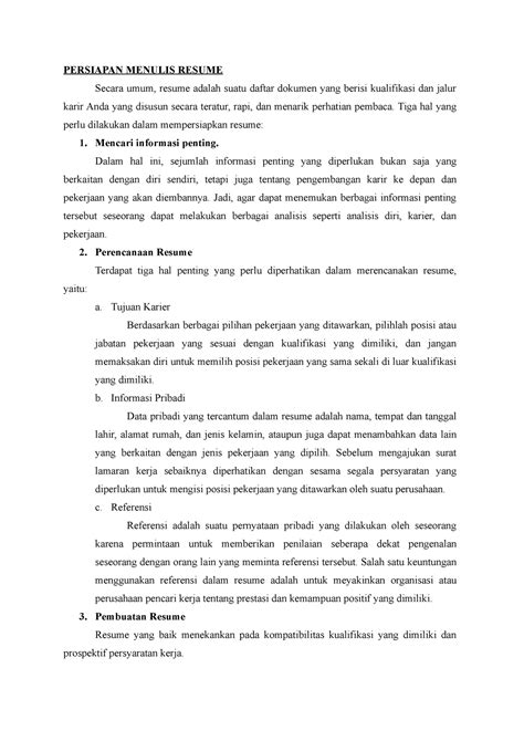 Persiapan Menulis Resume