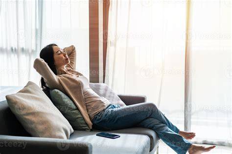 Person relaxing on sofa
