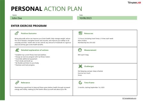 Personal Action Plan Template