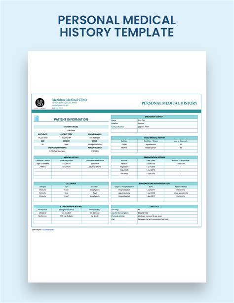Personal Medical History Template