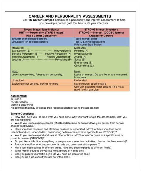 Personality Assessment For Career