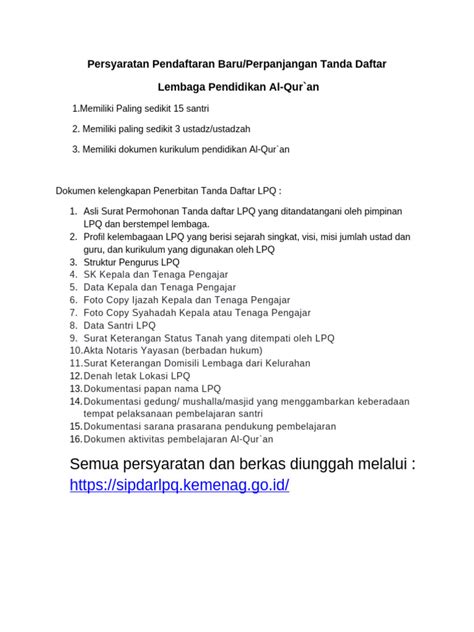Persyaratan Dokumen LPQ