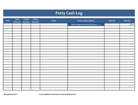 Petty Cash Log Template