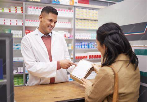Pharmacist explaining medication