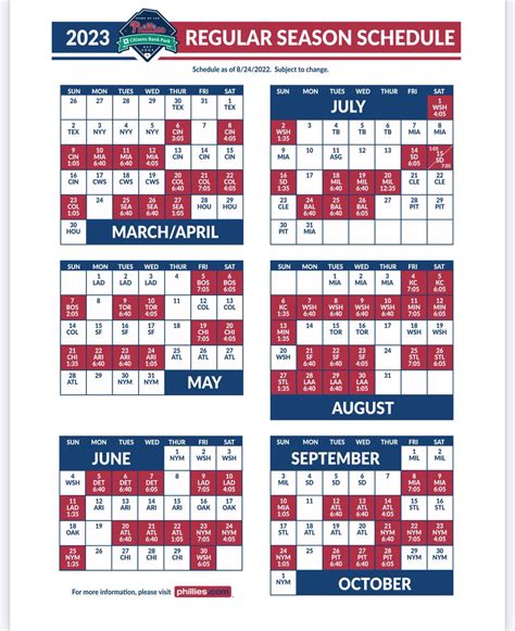 Phillies Printable Schedule