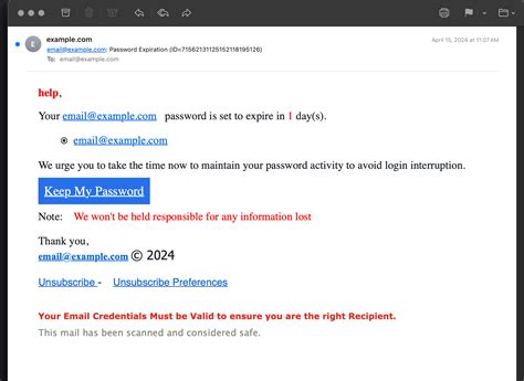 Phishing email example
