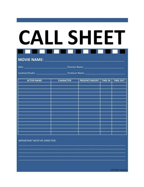 Photo Call Sheet Template