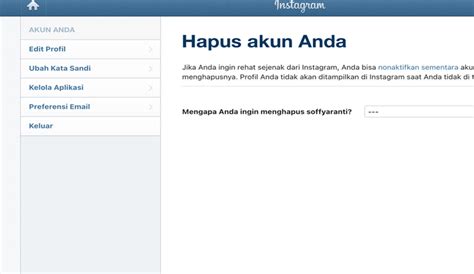 Pilihan Hapus Akun