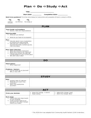 Plan Do Study Act Template