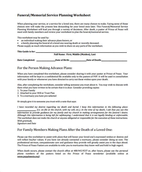 Planning A Funeral Service Template