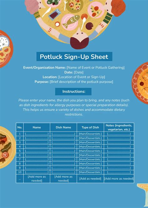 Potluck Sign Up Template