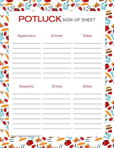 Potluck Signup Sheet Template Word