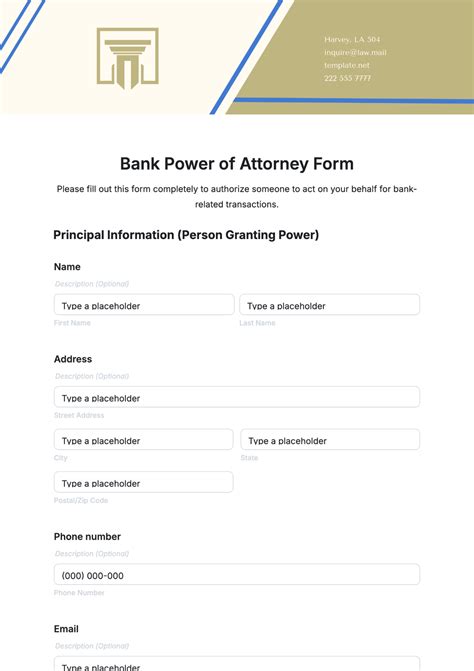 Power Of Attorney Bank Account Template