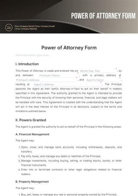 Power Of Attorney Template