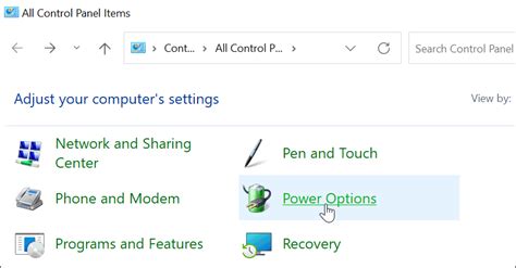 Power Options Control Panel