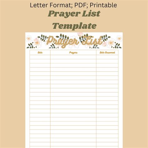 Prayer List Template Word