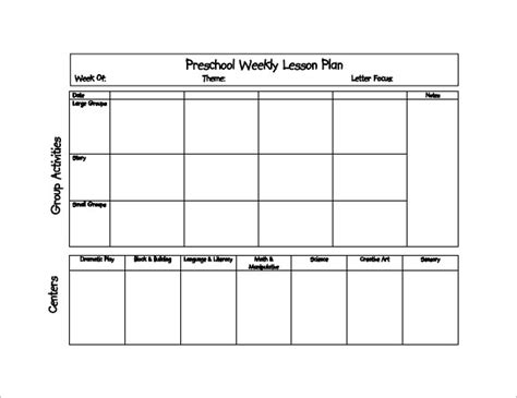 Preschool Lesson Plan Template Free