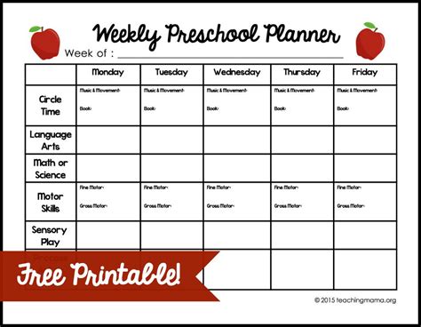 Preschool Weekly Lesson Plan Template