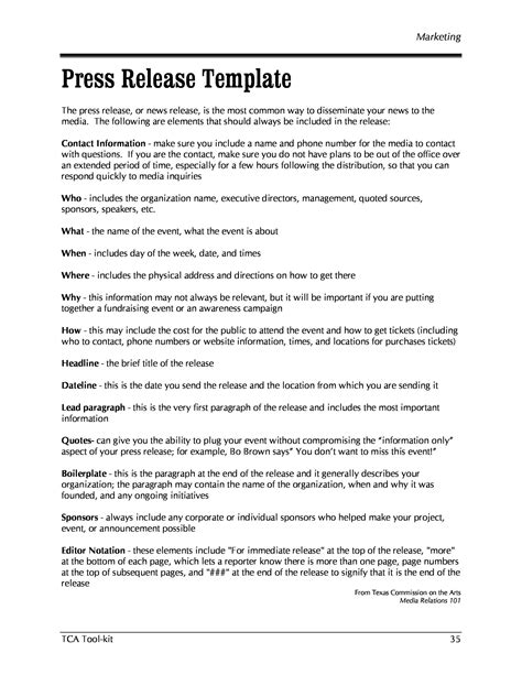Press Release Pages Template