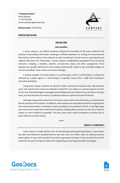 Press Release Template Google Docs