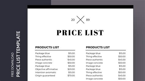 Price List Template Google Docs