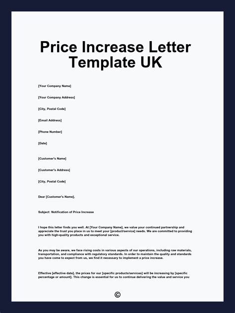 Price Rise Letter Template