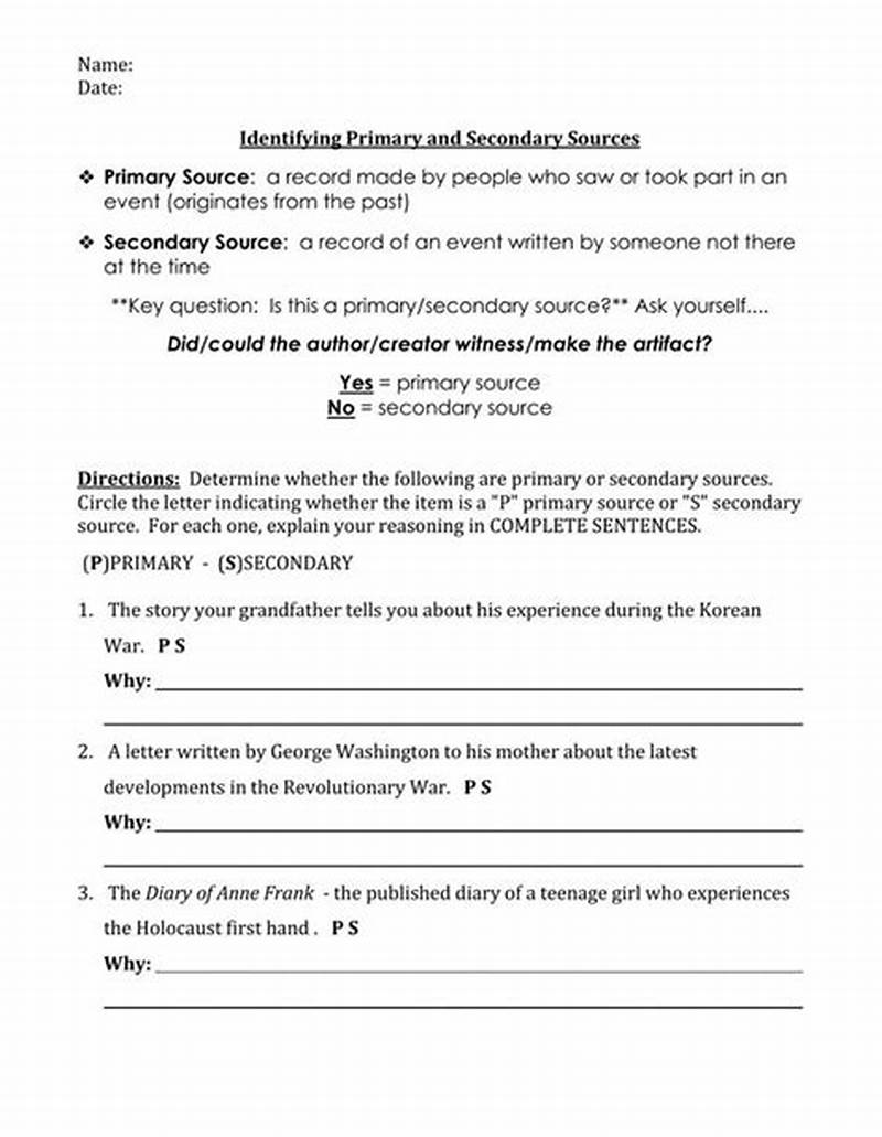 Primary And Secondary Sources Coloring Worksheet Answer Key