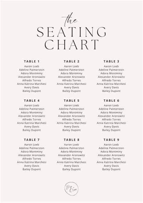 Print Seating Chart