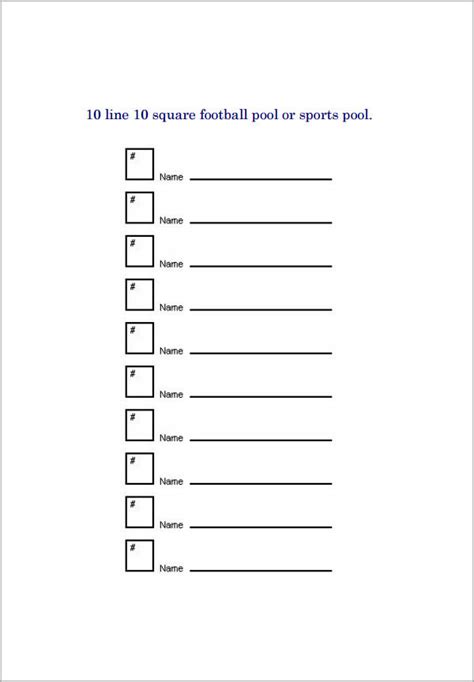 Printable 10 Square Football Pool Template