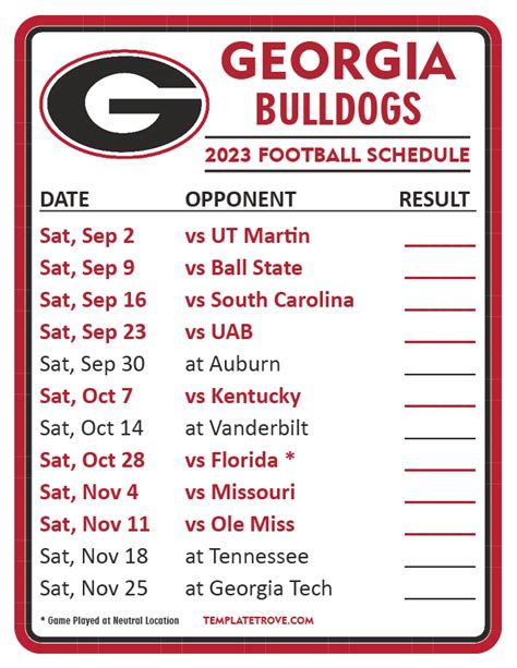 Printable 2019 Georgia Football Schedule By Network And Time