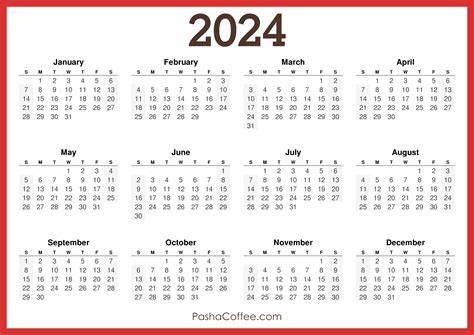 Printable 2024 Yearly Calendar