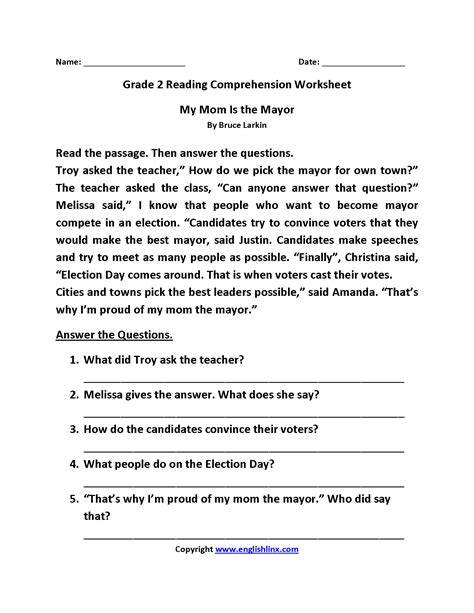 Printable 2nd Grade Reading Comprehension Worksheets Multiple Choice