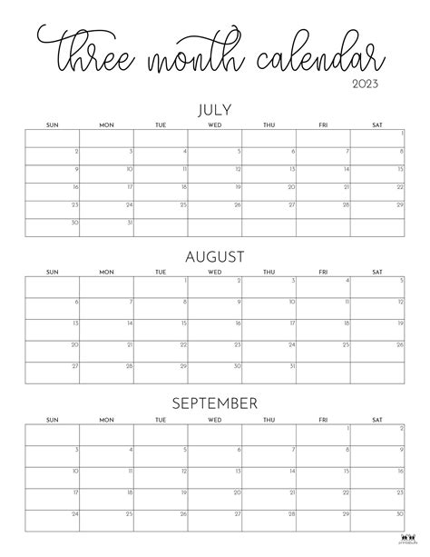 Printable 3 Month Calendar August September October 2017