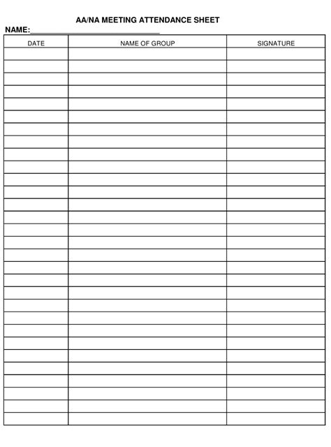 Printable Aa Na Attendance Sheet
