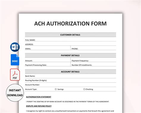 Printable Ach Authorization Form