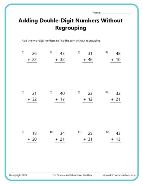 Printable Addition Subtraction Double Digit Without Regrouping Worksheets