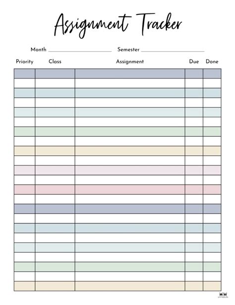 Printable Assignment Tracker